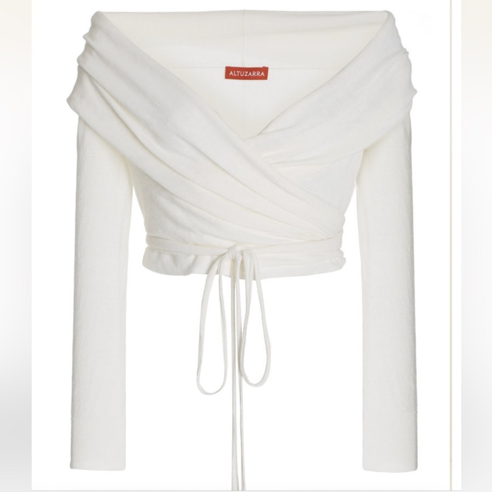 Altuzarra Crawley Knit Off-The-Shoulder Cropped Wrap Top (size XS)